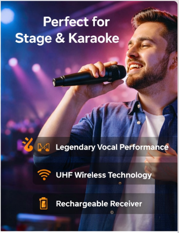 KuskaG Professional Wireless Microphone | UHF Wireless Mic | Rechargeable Receiver | For Stage, Karaoke, DJ & Events