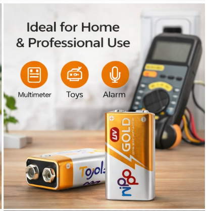 "Pack Of 10" NiPO 9V GOLD DC Battery | Extra Heavy Duty | Long Lasting Power | For Multimeter, Toys & Alarm