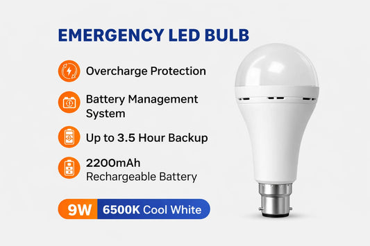 "Pack Of 2" Emergency LED Bulb 9W Rechargeable | 6500K Cool White | Up to 3.5 Hours Power Backup | 2200mAh Battery | Pack of 2
