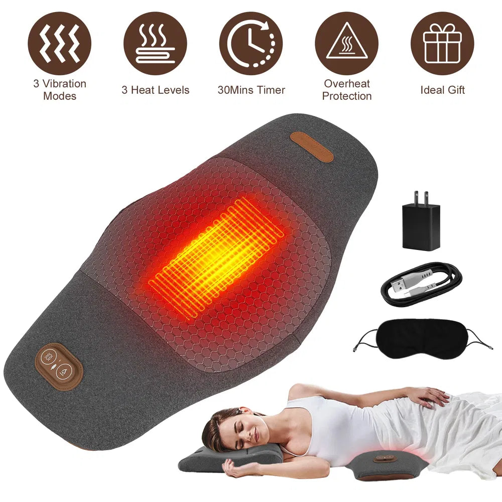 2 In 1 Electric Lumbar Massager Support Pillow Memory Foam Lower Back Massager With Heat Vibration Adapter For Pain Relief